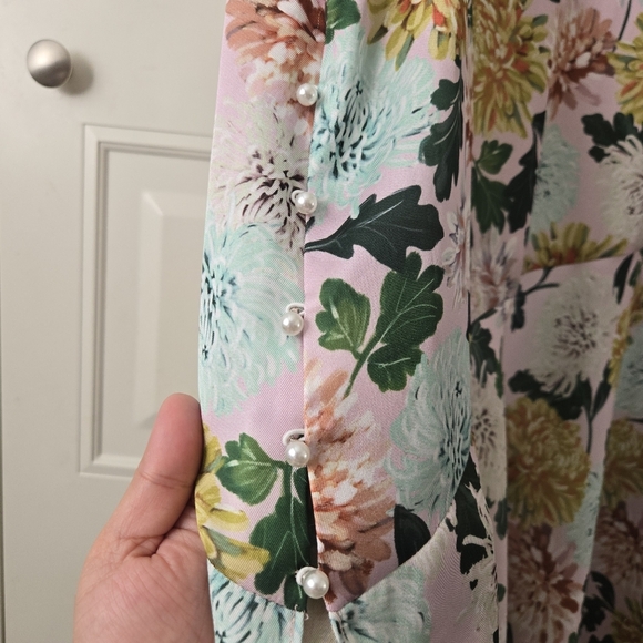 Sam Edelman Dress Midi Pink Floral Print Double V Neck Size 4 #201 - Picture 3 of 11